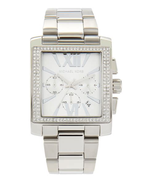 michael kors square watch silver with diamonds|Michael Kors chronograph.